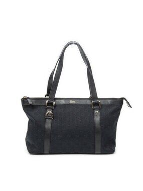 Gucci Abbey Zip Tote Bag Black GG Canvas